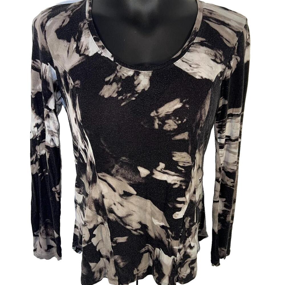 Simply Vera Vera Wang - Knit Top Women's M Abstract Long Sleeve Scoop Neck Flare